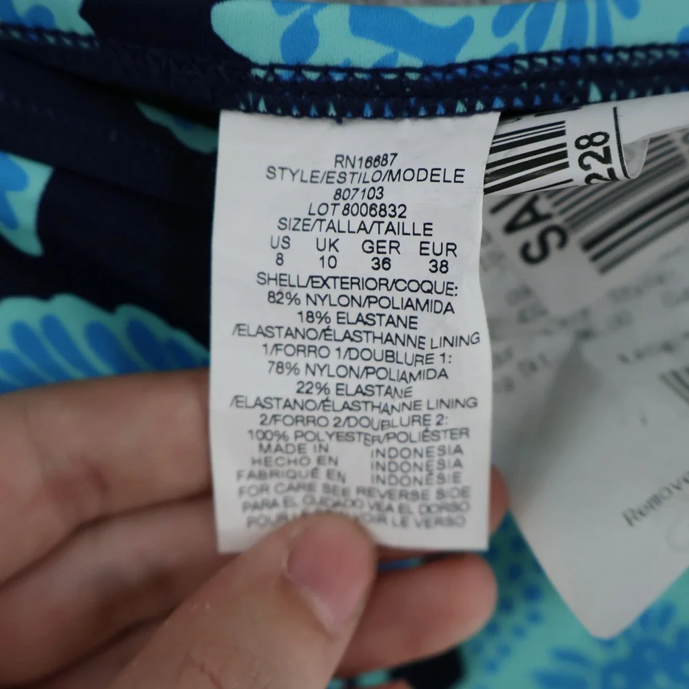 Swim Solutions Swimdress Womens 8 Blue Floral Empire Waist Modest Resort NWT - Picture 3 of 15